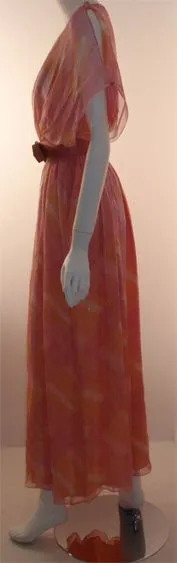 TEAL TRAINA 1970s Pink Pastel Chiffon Gown