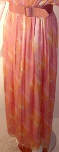 TEAL TRAINA 1970s Pink Pastel Chiffon Gown