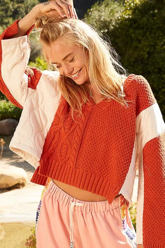 The Diva POL Cable Knit Quilted Sweater