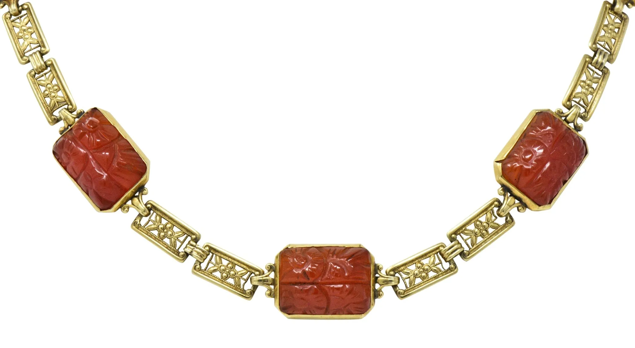 Theberath & Co. Art Nouveau Carnelian 14 Karat Gold Necklace