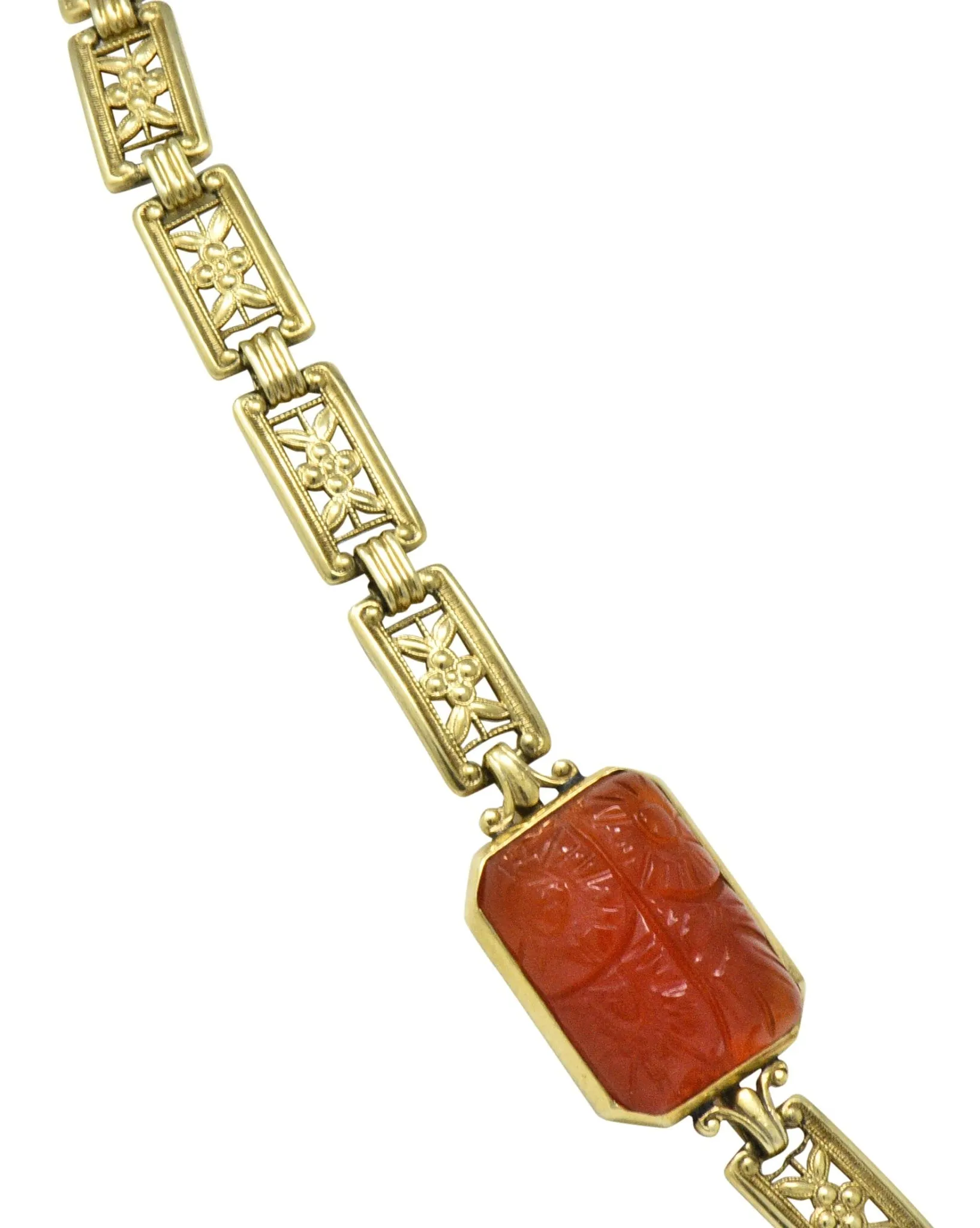Theberath & Co. Art Nouveau Carnelian 14 Karat Gold Necklace