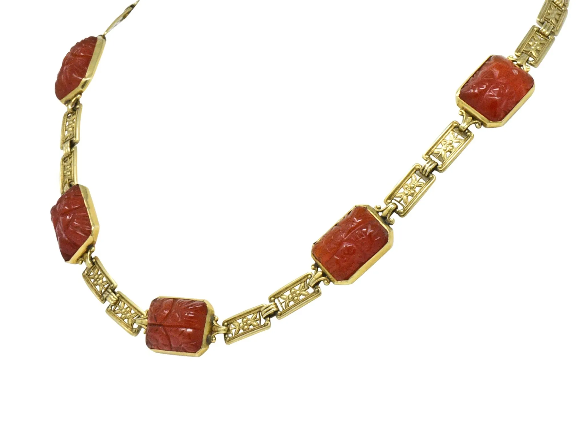 Theberath & Co. Art Nouveau Carnelian 14 Karat Gold Necklace