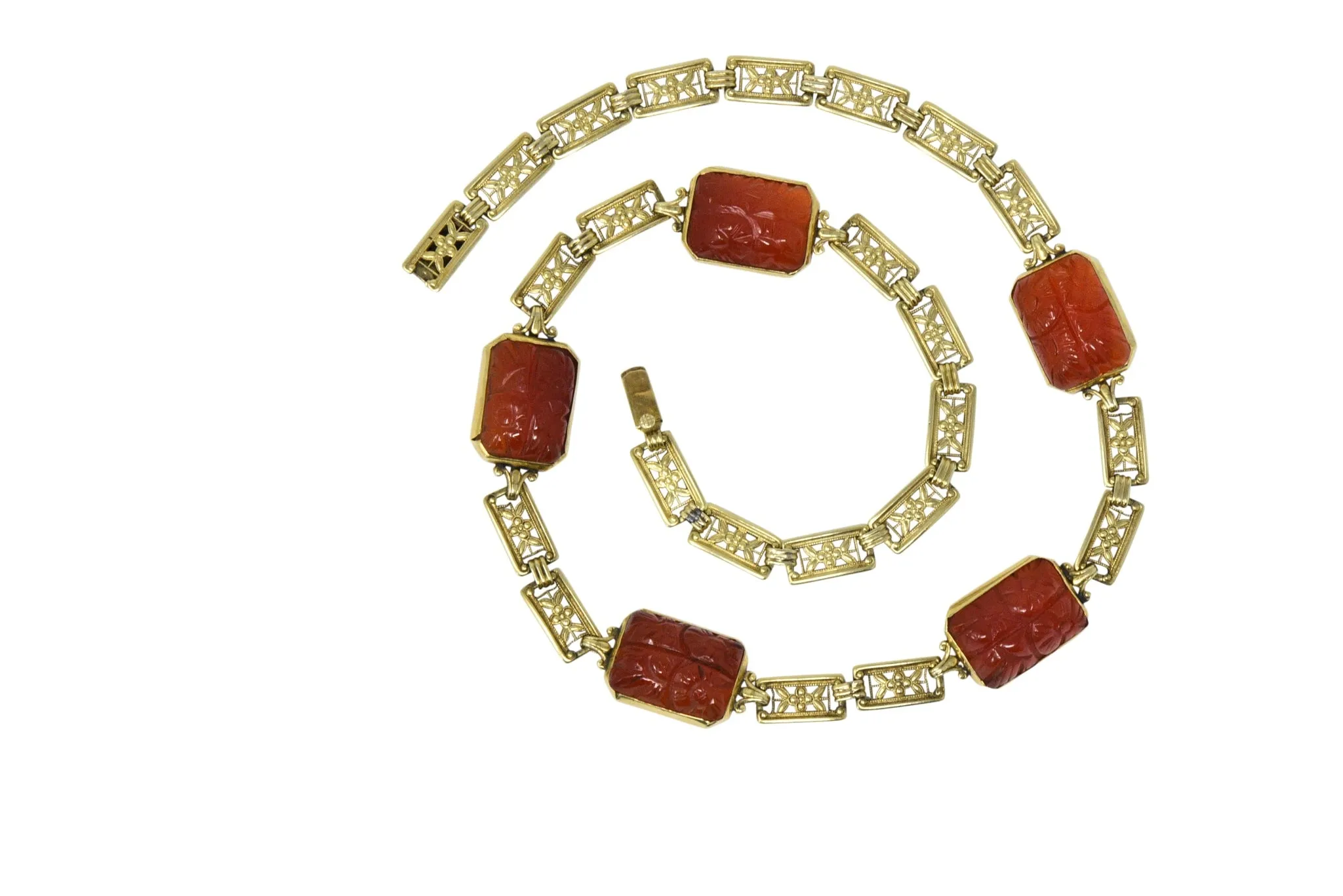 Theberath & Co. Art Nouveau Carnelian 14 Karat Gold Necklace