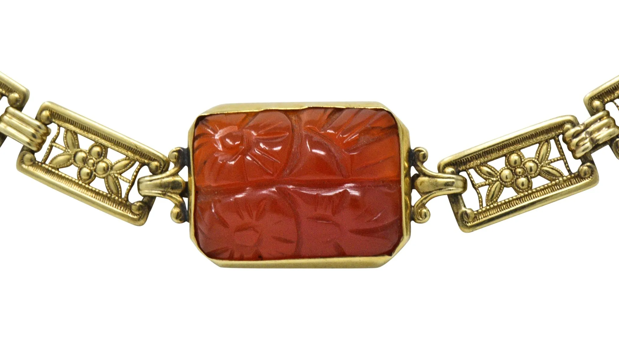Theberath & Co. Art Nouveau Carnelian 14 Karat Gold Necklace