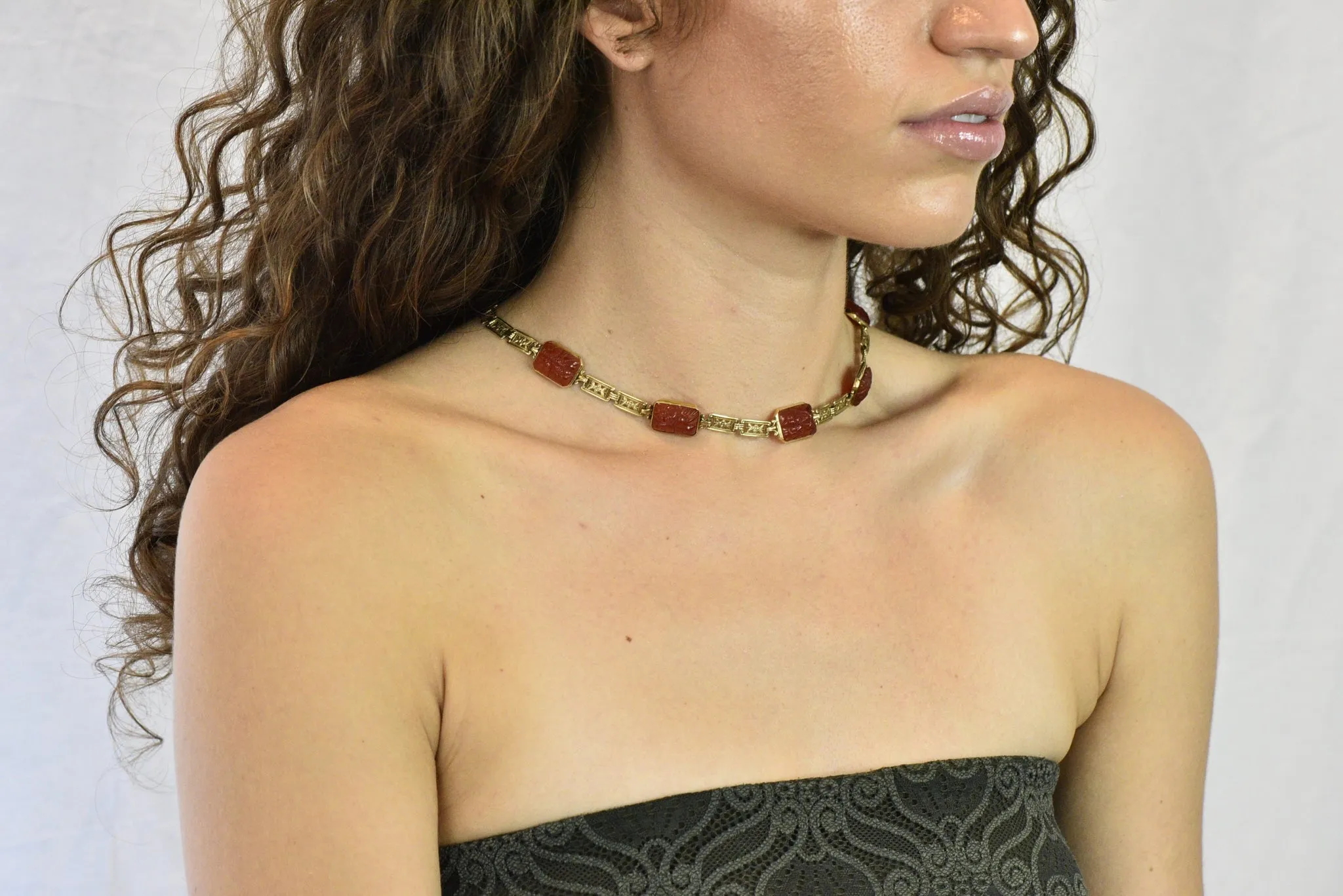 Theberath & Co. Art Nouveau Carnelian 14 Karat Gold Necklace