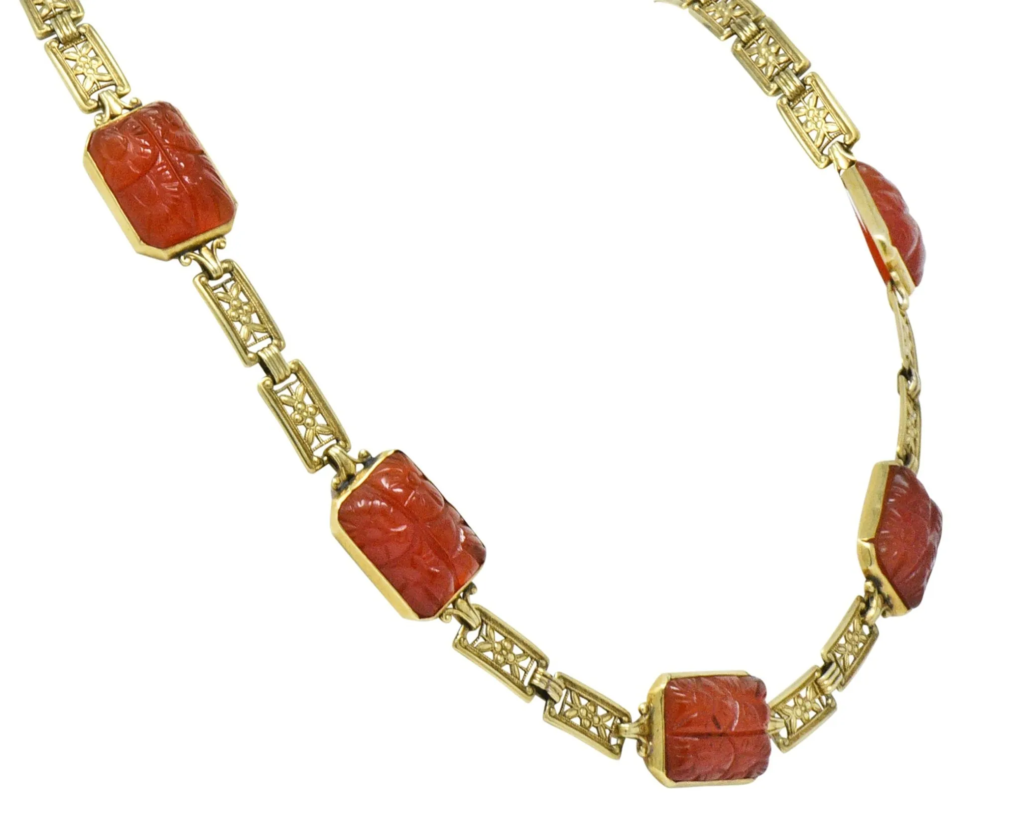 Theberath & Co. Art Nouveau Carnelian 14 Karat Gold Necklace
