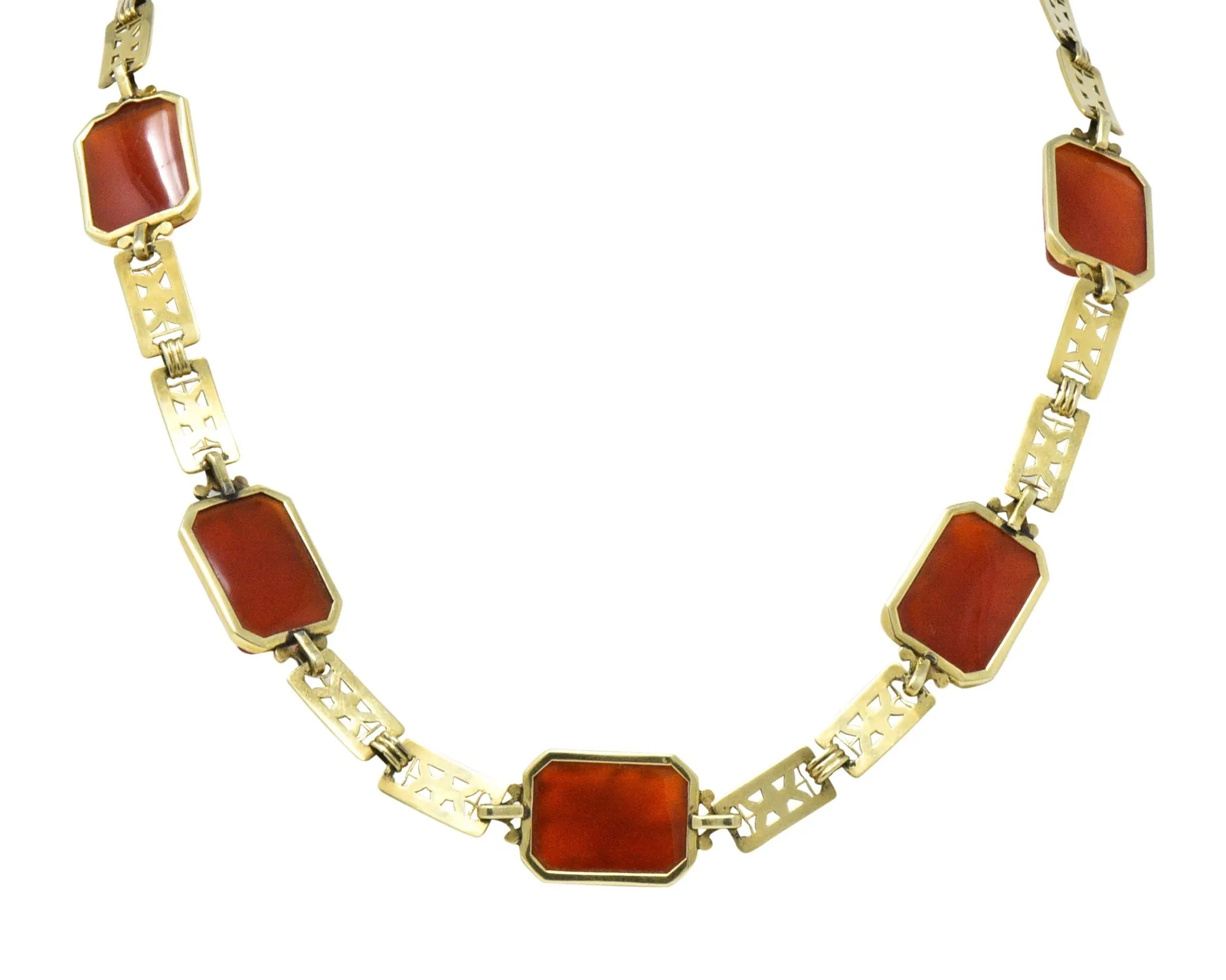 Theberath & Co. Art Nouveau Carnelian 14 Karat Gold Necklace
