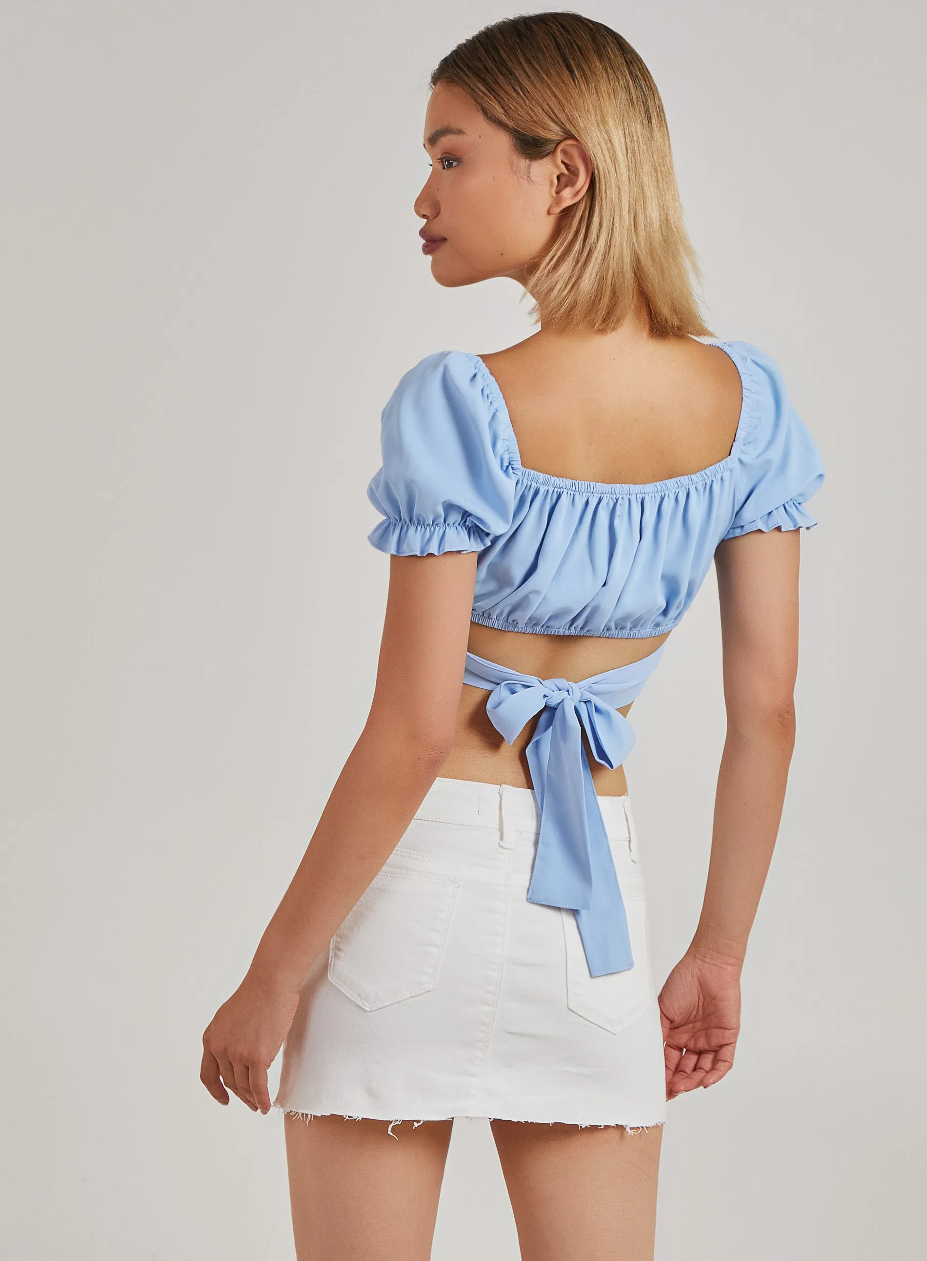 Tie Back Puff Sleeve Crop Top
