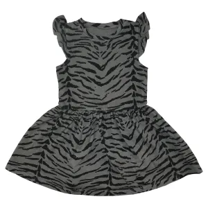 Tiger Stripe Ruffle Dress- Gray