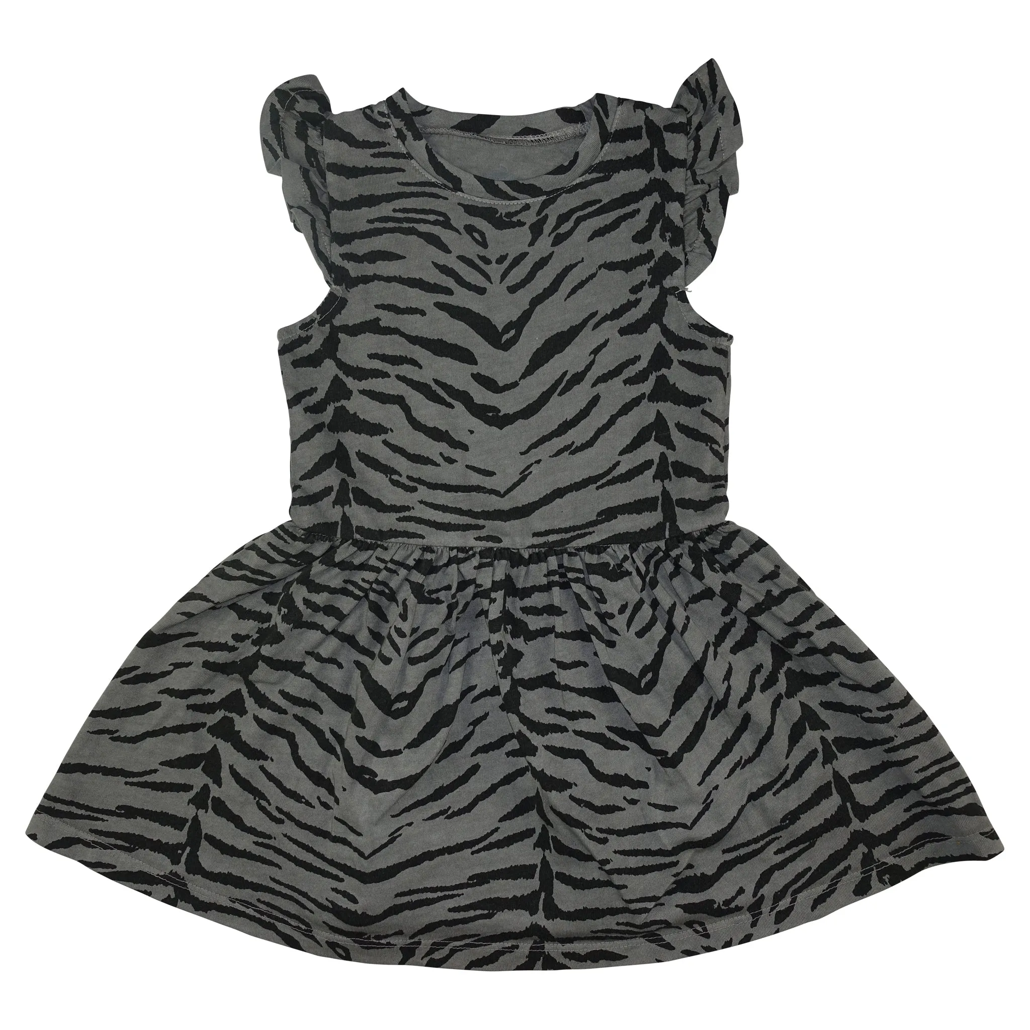 Tiger Stripe Ruffle Dress- Gray