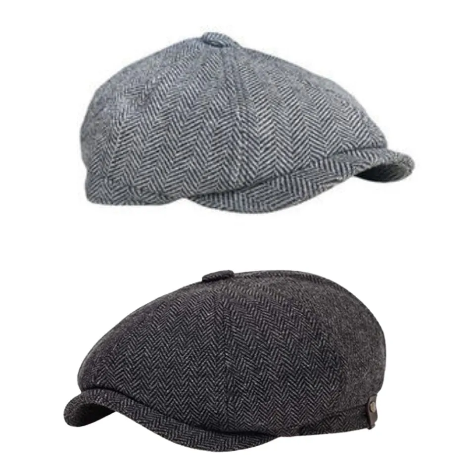 Tommy Shelby Peaky  Newsboy Hats Vintage Herringbone Octagon Cap