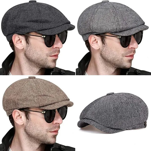 Tommy Shelby Peaky  Newsboy Hats Vintage Herringbone Octagon Cap
