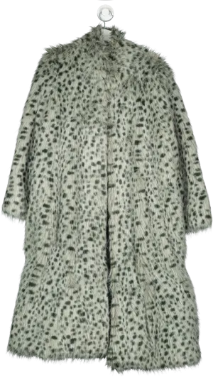 Too Cool For Fur Grey Longline Animal Print Coat UK S/M