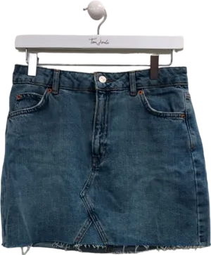 Topshop Blue Moto Denim Mini Skirt UK 10