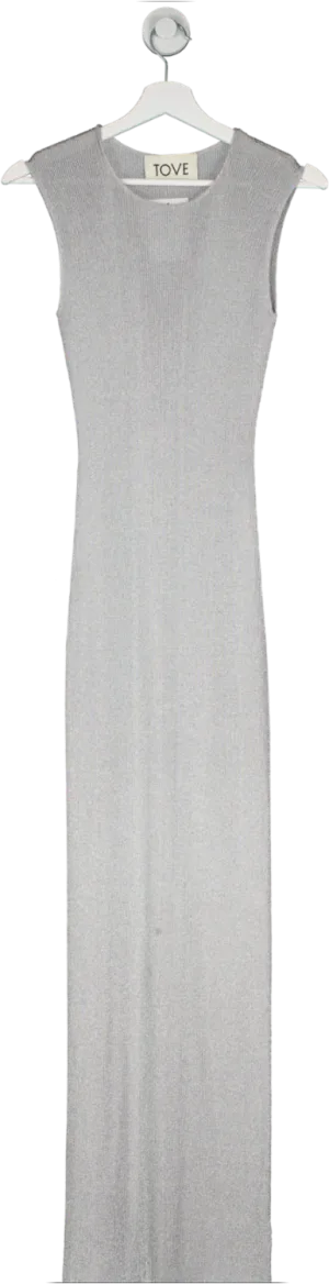 TOVE Metallic Silver Vero Knitted Maxi Dress UK 8