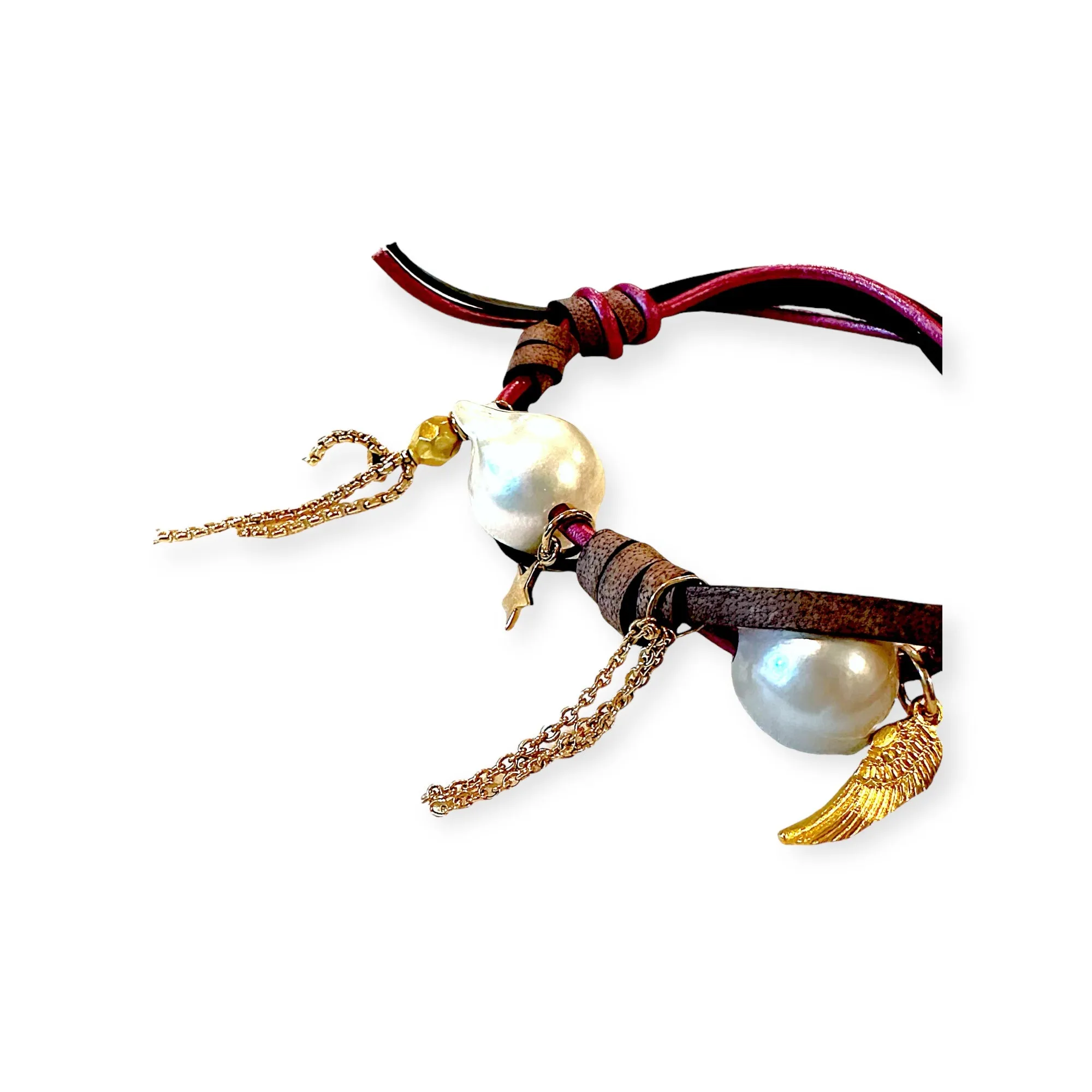 TROPICAL DUSK ANGEL BAROQUE PEARL GOLD STAR AND CHAIN ROCKER BRACELET
