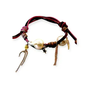 TROPICAL DUSK ANGEL BAROQUE PEARL GOLD STAR AND CHAIN ROCKER BRACELET