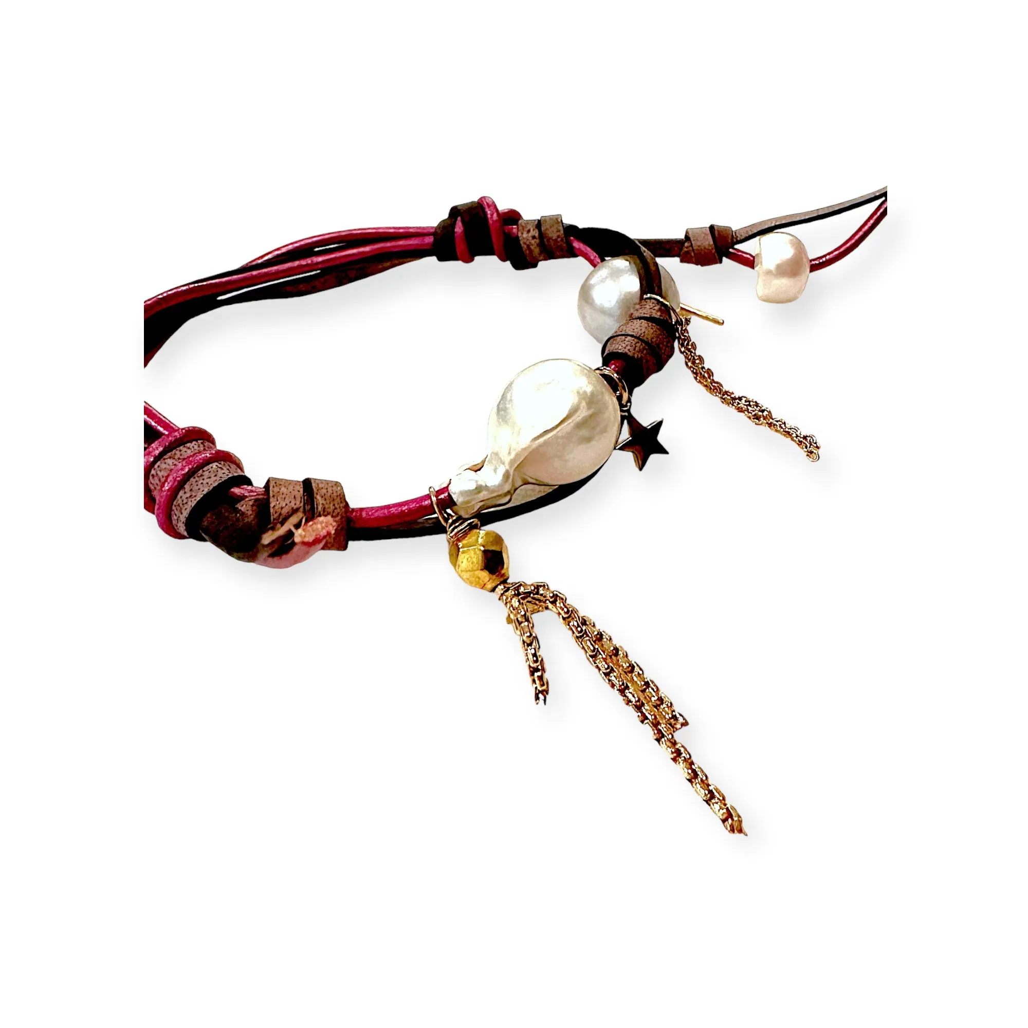 TROPICAL DUSK ANGEL BAROQUE PEARL GOLD STAR AND CHAIN ROCKER BRACELET