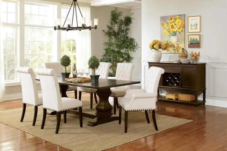 Tufted Back Upholstered Side Chairs in Beige