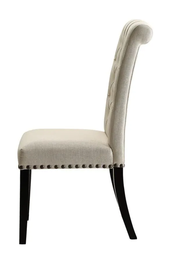 Tufted Back Upholstered Side Chairs in Beige