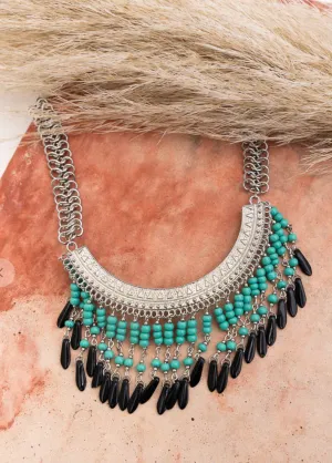 Turquoise Bohemian Fringe Bib Necklace