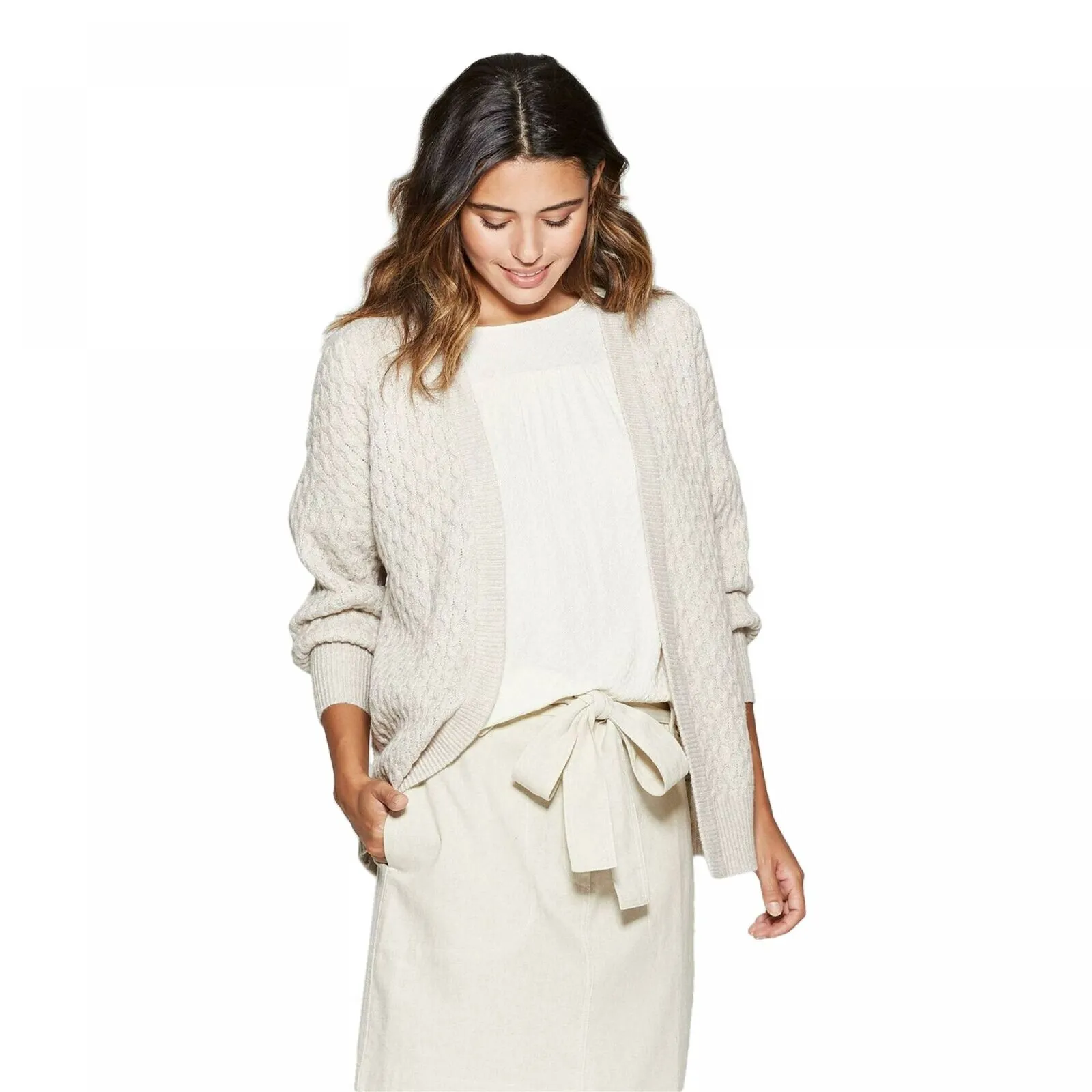 Universal Thread Women's Honeycomb Long Sleeve Open Neck Layering Sweater