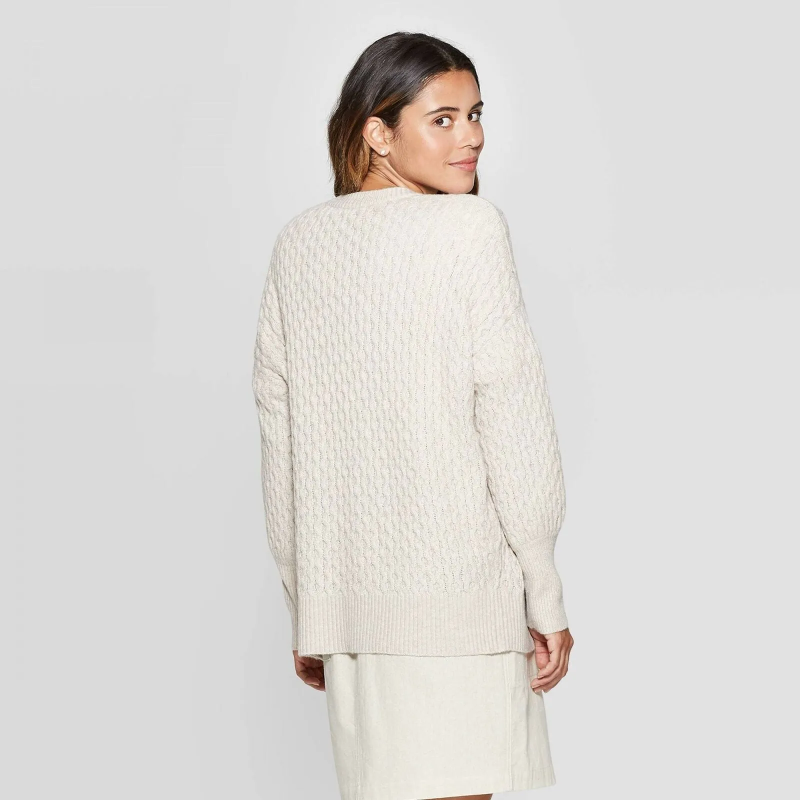 Universal Thread Women's Honeycomb Long Sleeve Open Neck Layering Sweater