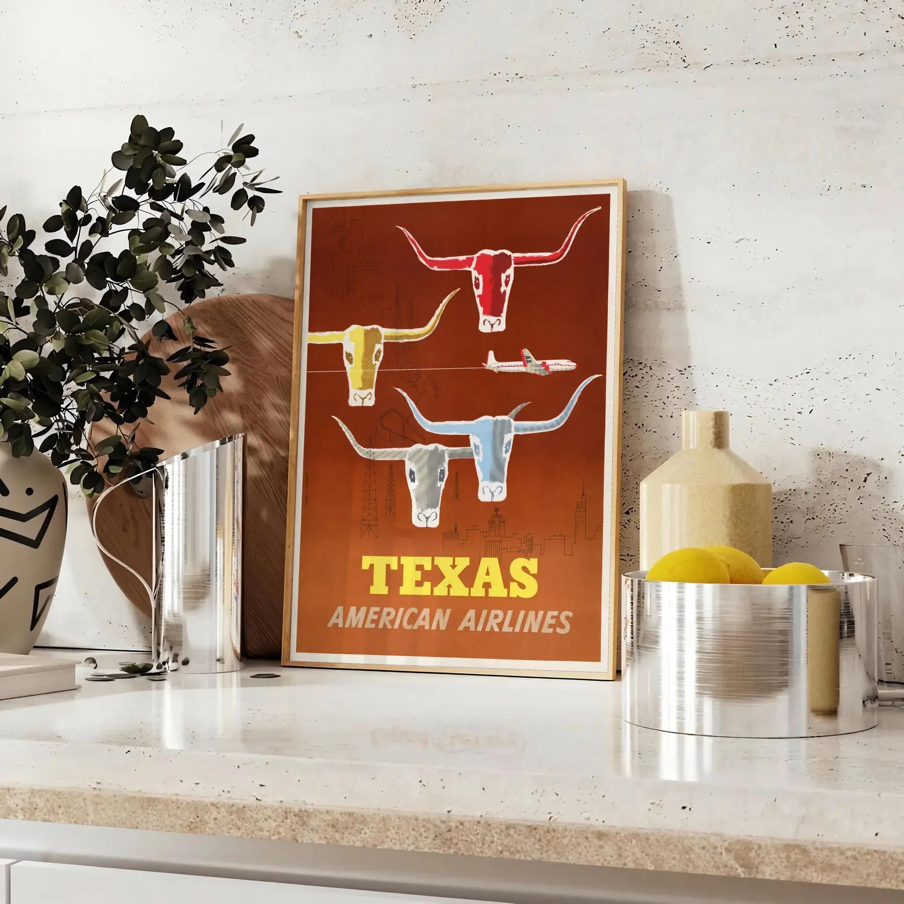 Us Texas American Airlines Travel Poster Wall Print