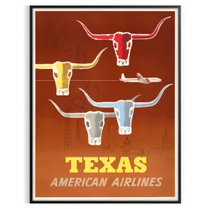 Us Texas American Airlines Travel Poster Wall Print