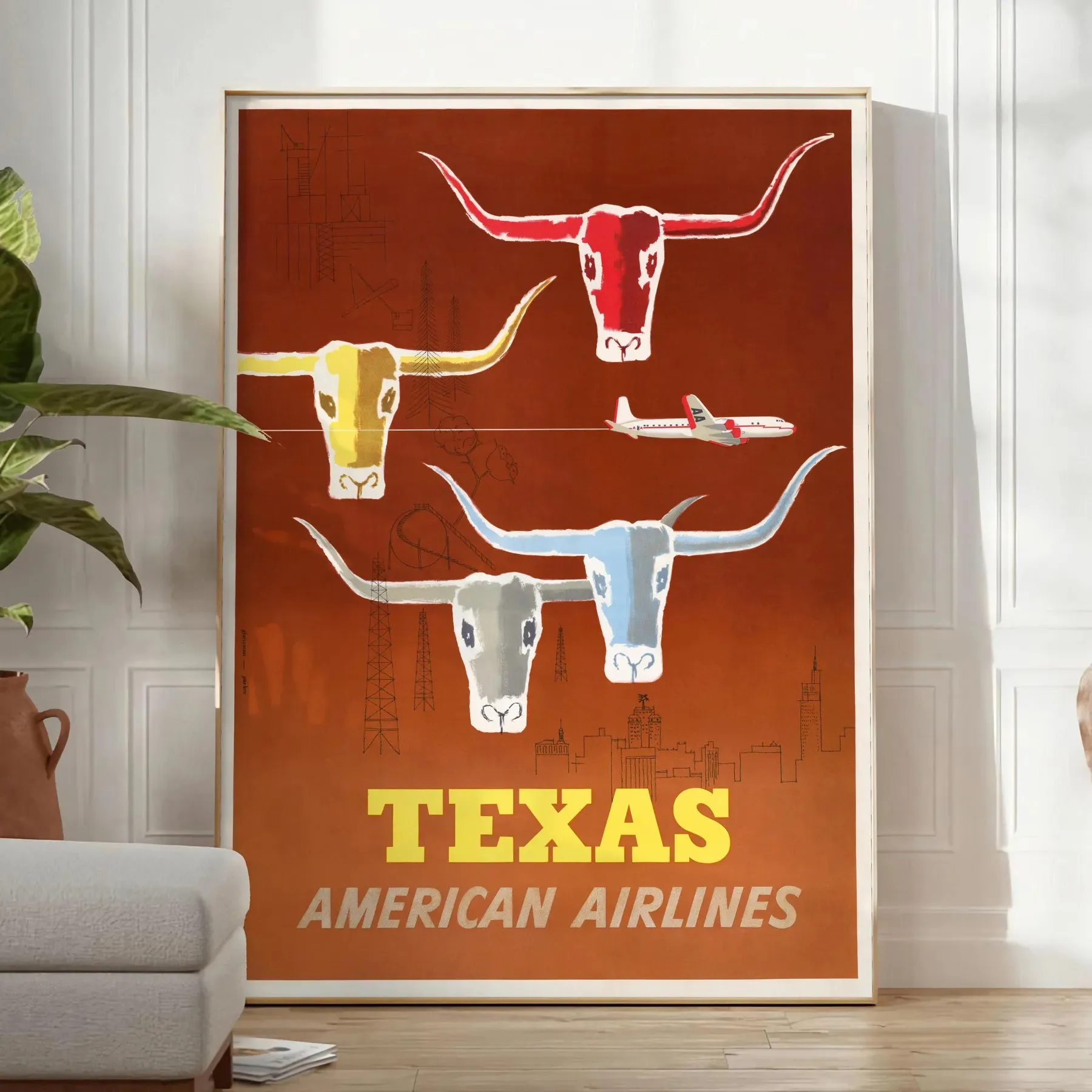 Us Texas American Airlines Travel Poster Wall Print