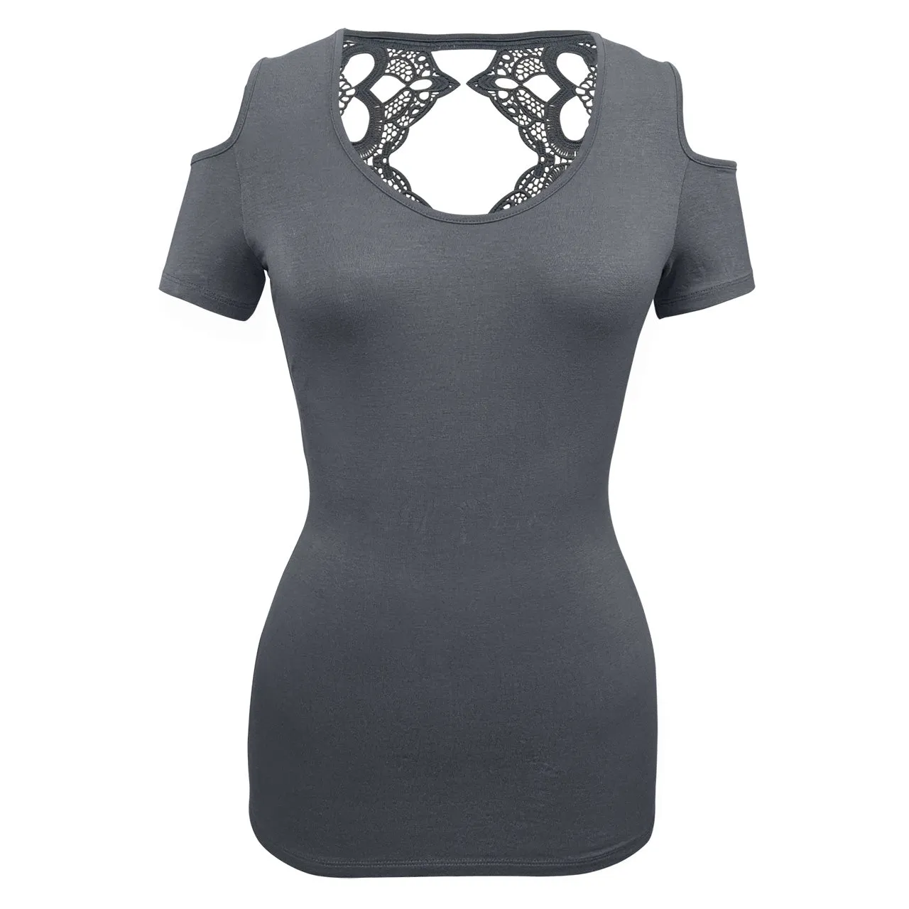 VB021/VB121 - Ladies Half Sleeve Shirts Lace back and shoulder cutoffs