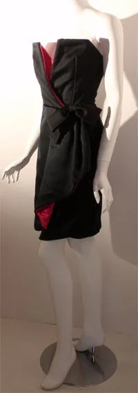 VICTOR COSTA 1980s Black and Pink Silk Cocktail Dress