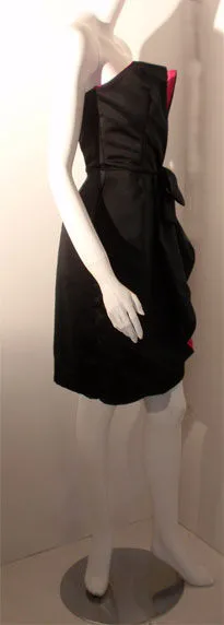 VICTOR COSTA 1980s Black and Pink Silk Cocktail Dress