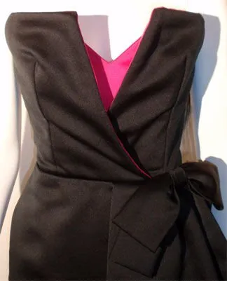VICTOR COSTA 1980s Black and Pink Silk Cocktail Dress