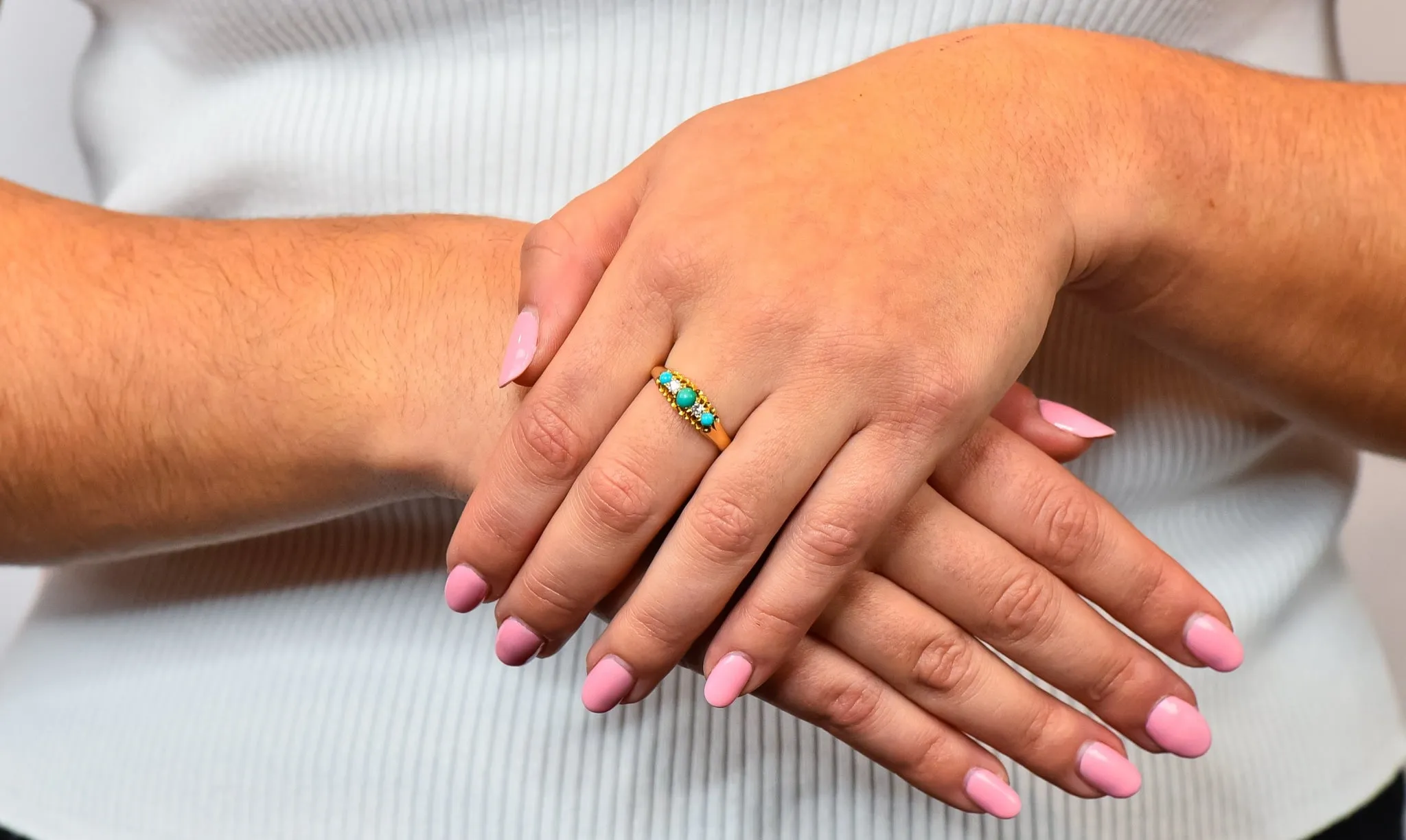 Victorian Turquoise Diamond 18 Karat Yellow Gold Band Ring
