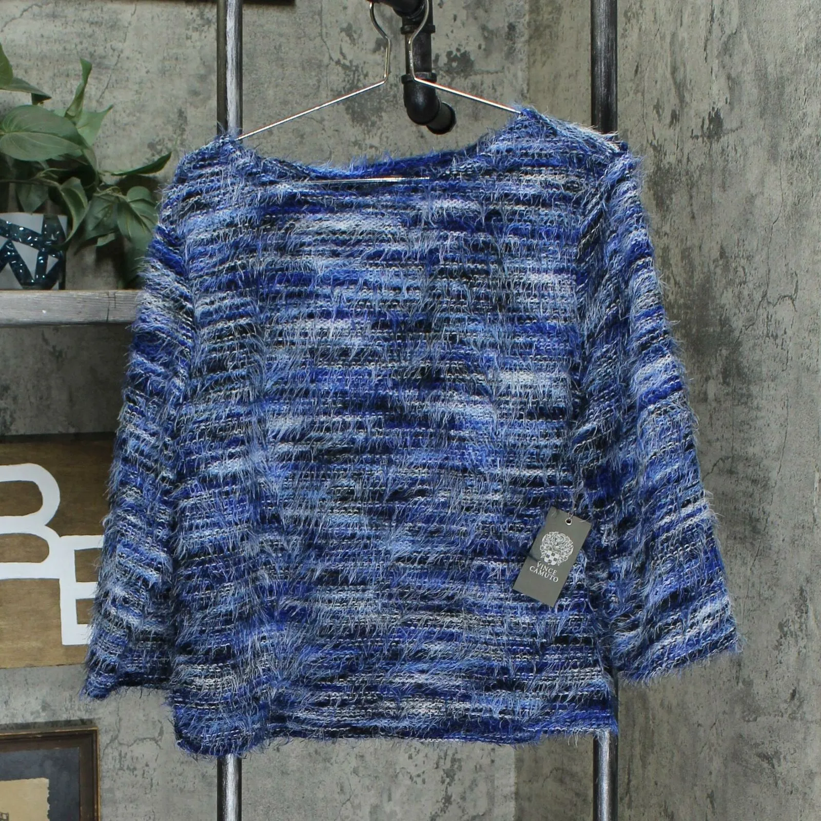 Vince Camuto Women's 3/4 Sleeve Eyelash Knit Sweater
