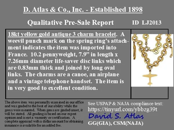 Vintage 18kt Gold Charm Bracelet, French