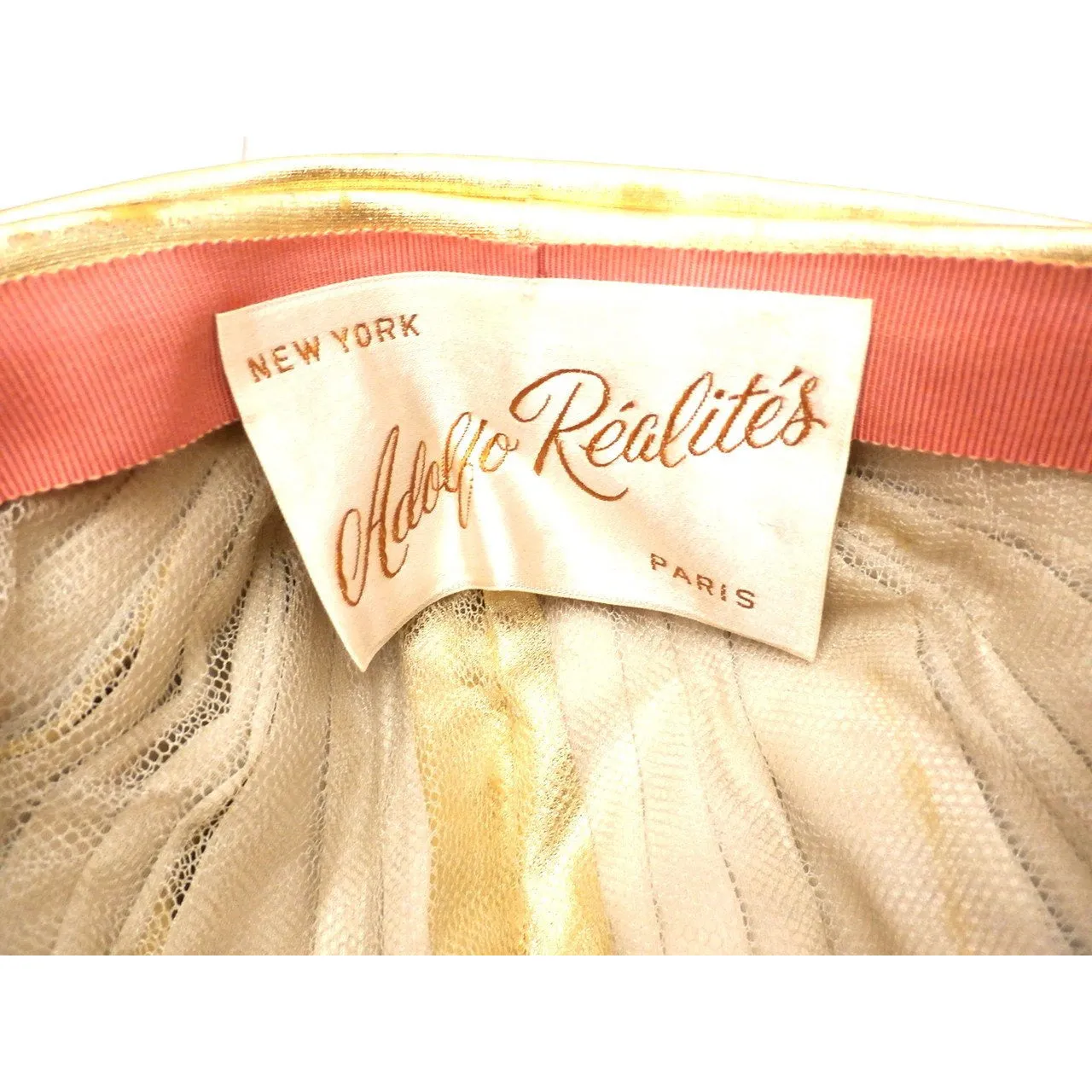 Vintage 1950s Hat Adolfo Realites Gold Metallic Turban 22" Head