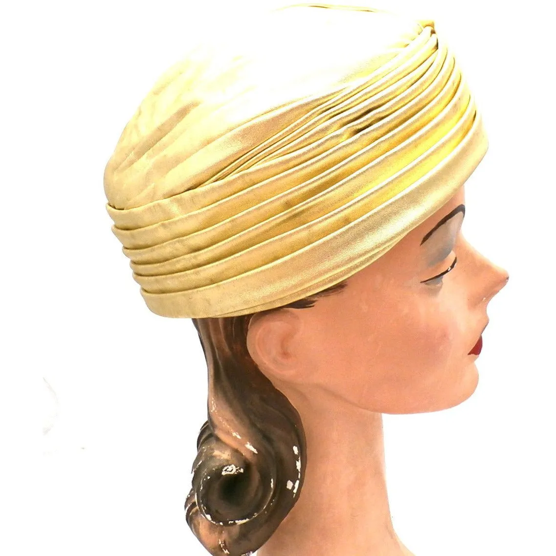 Vintage 1950s Hat Adolfo Realites Gold Metallic Turban 22" Head