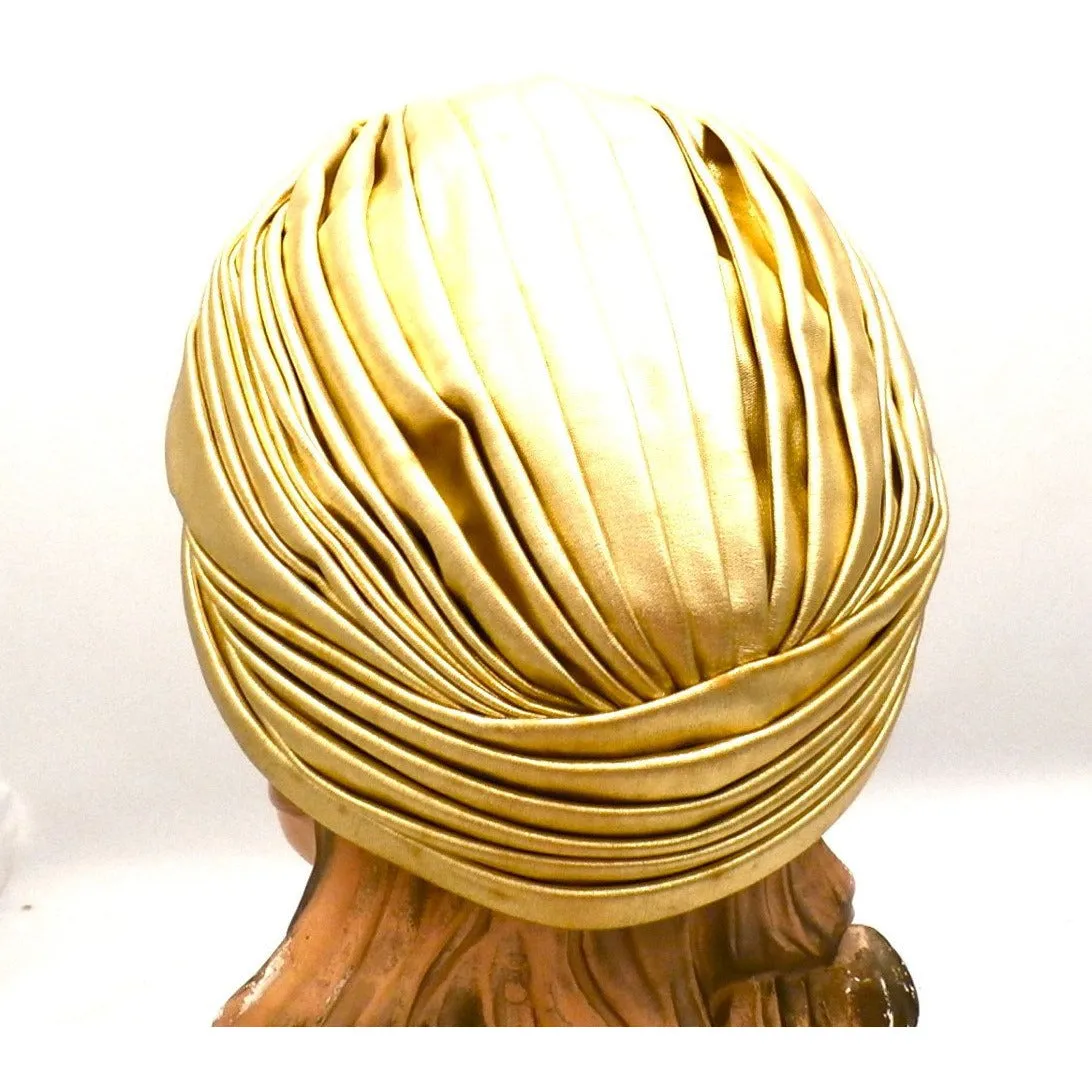 Vintage 1950s Hat Adolfo Realites Gold Metallic Turban 22" Head