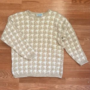 VINTAGE 80s In Resource by Doris Skis Tan Neutral Houndstooth Pullover Sweater