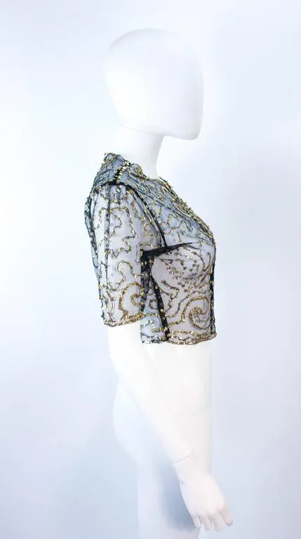 VINTAGE Circa 1930s Black and Gold Mesh Sequin Caplet Size 4-6