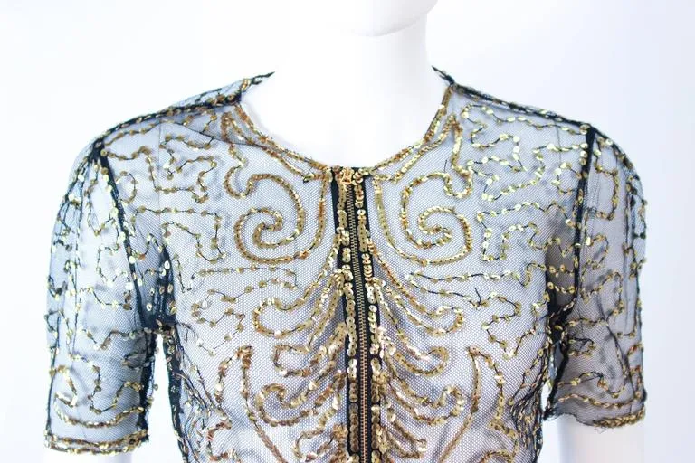 VINTAGE Circa 1930s Black and Gold Mesh Sequin Caplet Size 4-6