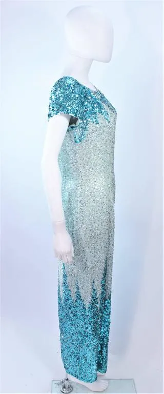 VINTAGE Circa 1950s Aqua Sequin Cocktail Gown Size 8-10
