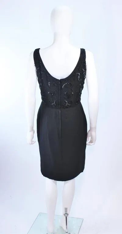 VINTAGE Circa 1950s Black Silk Beaded Cocktail Dress Size 6