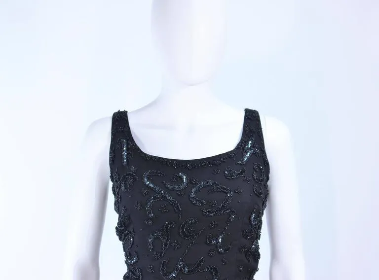 VINTAGE Circa 1950s Black Silk Beaded Cocktail Dress Size 6