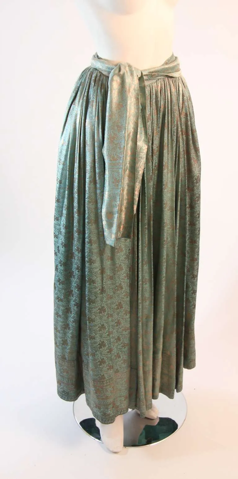 VINTAGE Circa 1950s Turquoise and Bronze Brocade Skirt with Tie Belt