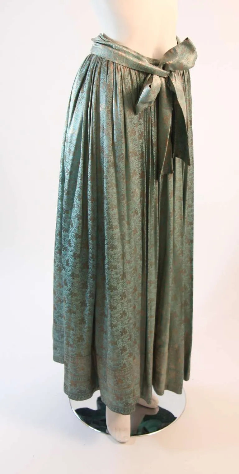 VINTAGE Circa 1950s Turquoise and Bronze Brocade Skirt with Tie Belt