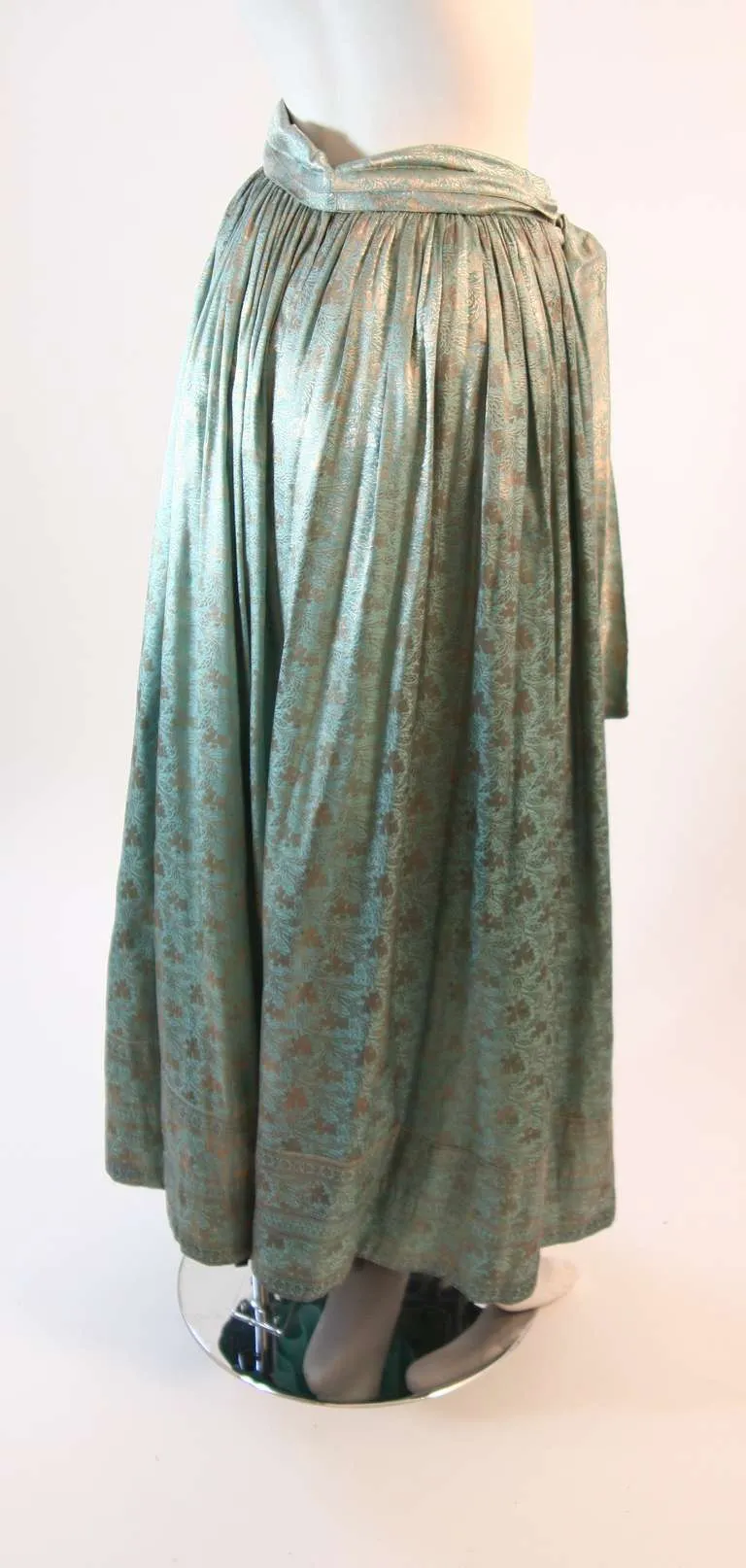 VINTAGE Circa 1950s Turquoise and Bronze Brocade Skirt with Tie Belt