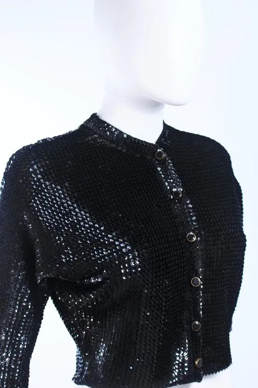 VINTAGE Circa 1960s Black Wool Sequin Cardigan Size 4